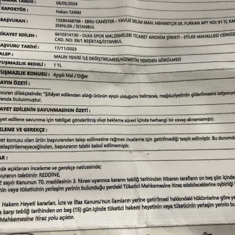 Esenler Tüketici Hakem Heyeti / Skechers
