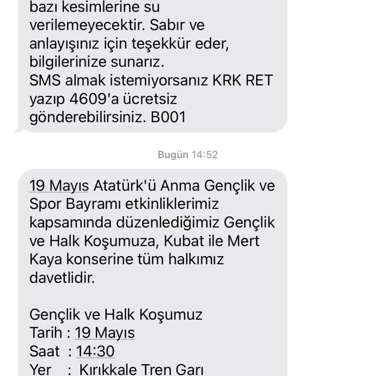 Kırıkkale Belediyesinden İzinsiz SMS Gelmesi
