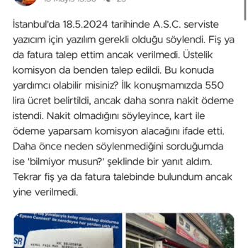 Epson Yazıcı Tamiri Fiş Fatura Verilmedi Komisyon Benden Alındı