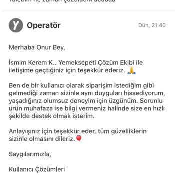Sr Döner Yanlış Sipariş Yemek Sepeti Canlı Destek Yanlış Bilgilendirme