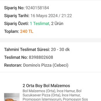 Domino's Pizza Soğuk Ürün Ücret İadesi Yapmadı