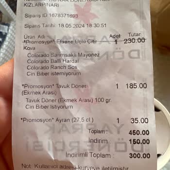 Yaprak Dönercisi Siparişimi Eksik Getirdiler