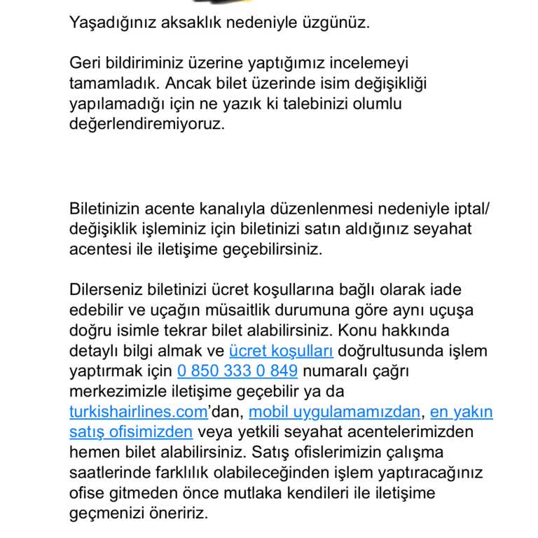 Türk Hava Yolları Mağduriyeti