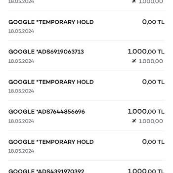 Google AdSense Google Tarafından Yapılan Şüpheli 1000'er Liralık Şüpheli İşlem.