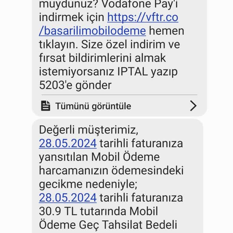 Vodafone Haberim Olmadan Yapılan Mobil Ödeme
