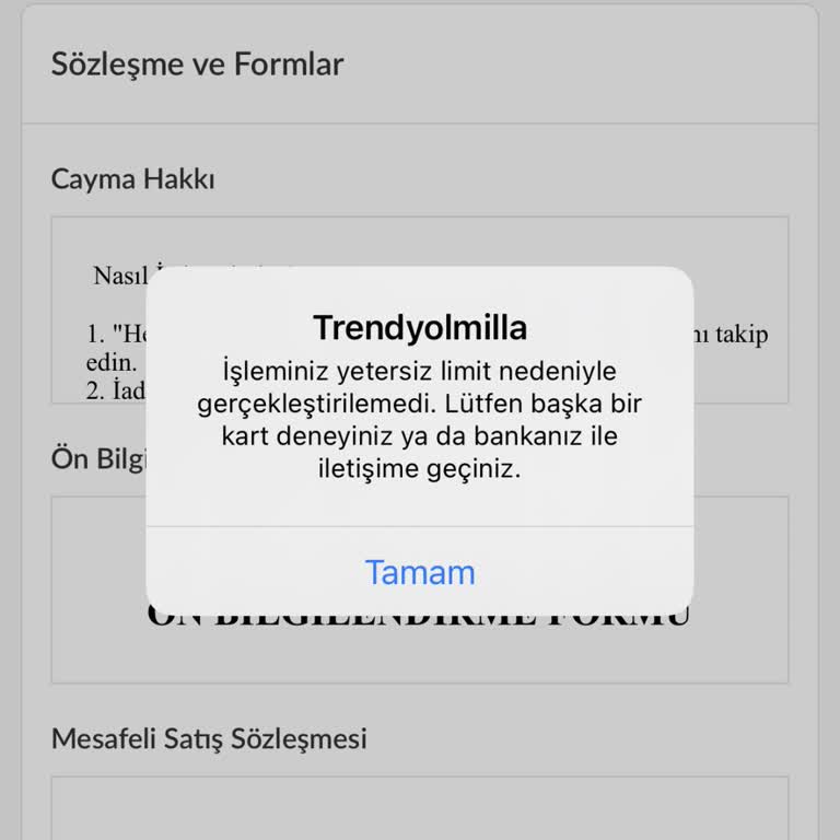 Trendyolmilla Yetersiz Limit Diyor