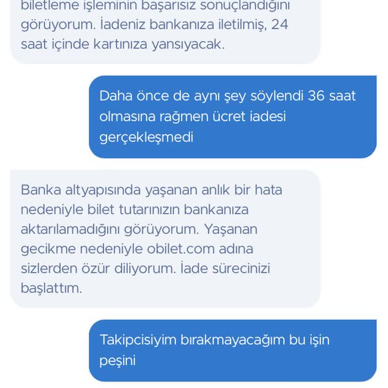 Obilet Ücret İadesi Yapılmaması