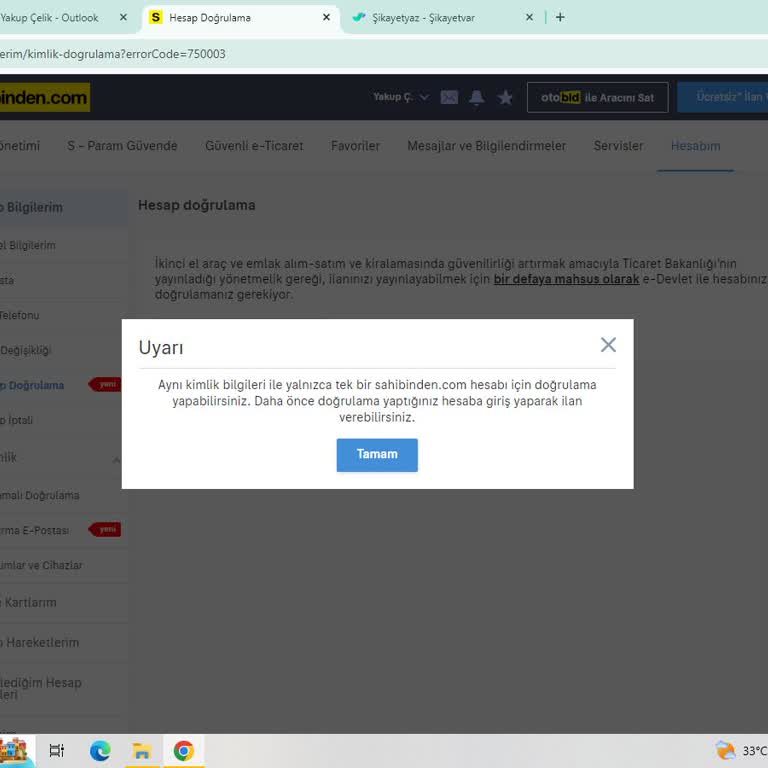 Sahibinden E Devlet Hesabımı Doğrulayamıyorum!