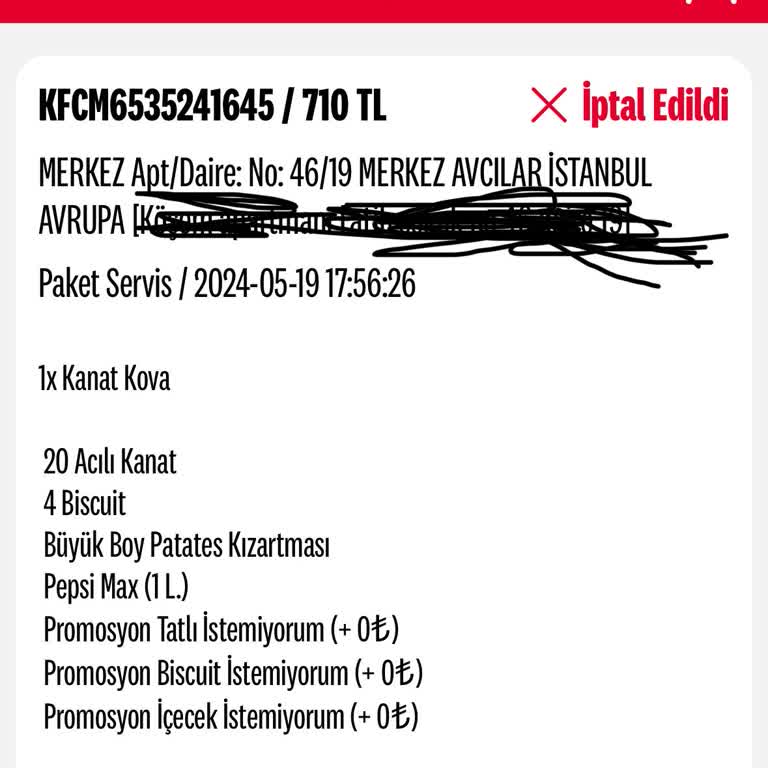 KFC Sipariş İptal Olmuş Dönüş Yok Açıklama Yok Yemek Bekliyoruz Bizde Boşa