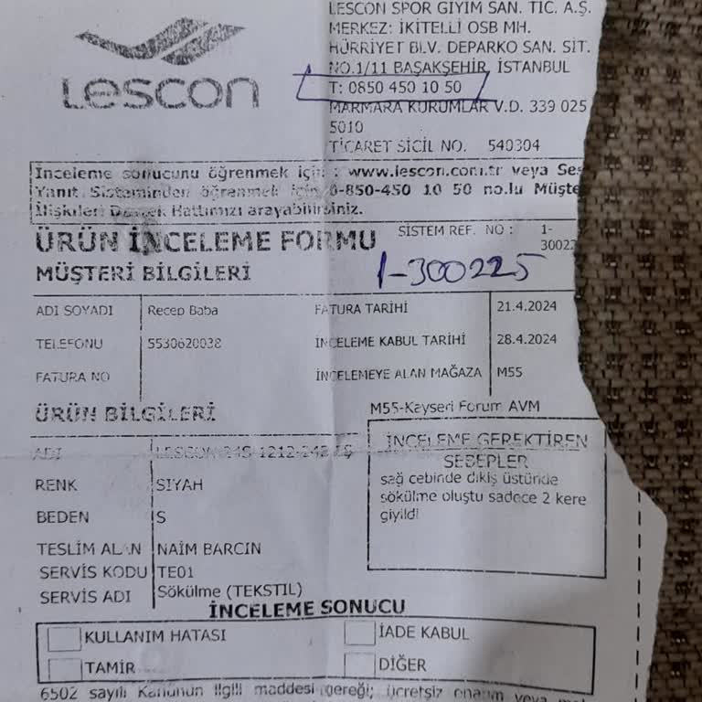 Lescon Ürün Hatası Ve Süreç