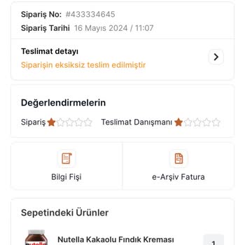 Migros Sanal Market Eksik Ürün Teslimatı