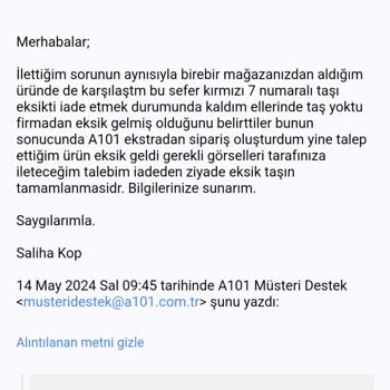 A101 Ekstra Eksik Ürün