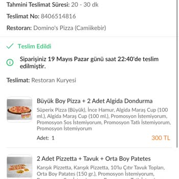 Domino's Pizza Geç Gelen Kurye Ve Eksik Teslimat