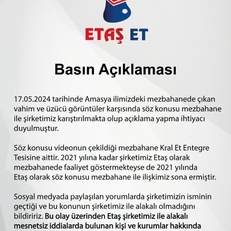 Etaş Et (Amasya - Samsun) Etaş Basın Açıklaması
