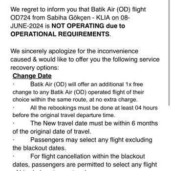 Batik Air Malaysia (Malindo Air) Uçuş İptal İade Yok Cevap Yok!