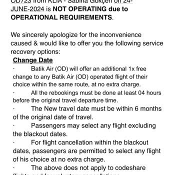 Batik Air Malaysia (Malindo Air) Uçuş İptal İade Yok Cevap Yok!