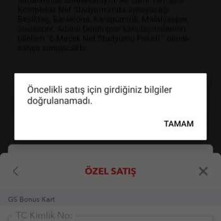 Passolig Öncelikli Bilet İçin Girdiğiniz Bilgiler Doğrulanamadı