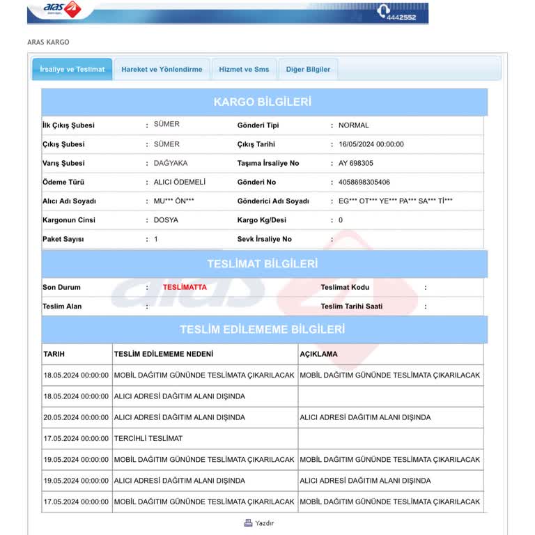 Aras Kargo Dağyaka Kargo Teslimat Ve Geliyoruz Deyip Müşteriyi Yanlış Yönlendirme