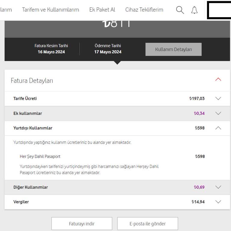 Vodafone Otomatik Yurt Dışı Günlük 300 TL Ücretlendirme