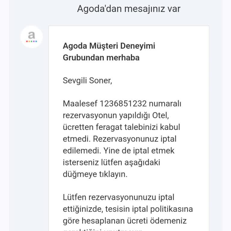 Agoda.com Rezervasyon İptali Hakkında