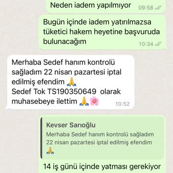 Kevser Sarıoğlu İadelerin Ücretlerini Yapmıyor