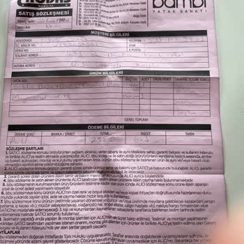 Bambi Yatak Yanlış Gönderdiği Ürünü Geri Almıyor