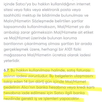 A101 Ücretimi İade Etmiyor