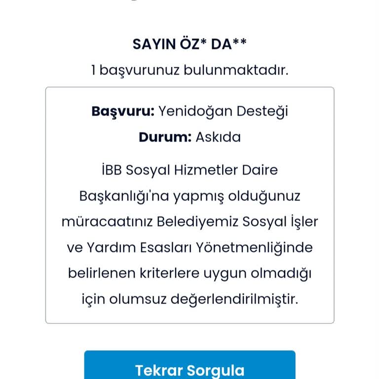 İBB - İstanbul Büyükşehir Belediyesi Yenidoğan Destek Paketi Reddi Ve Kriter Belirsizliği