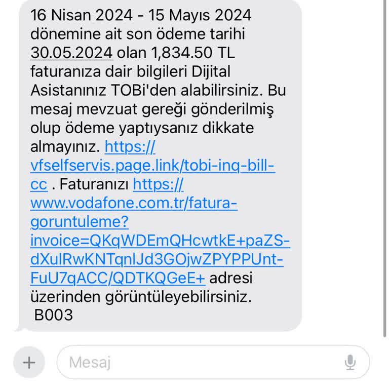 Vodafone Fatura Detayı Bilgisi/