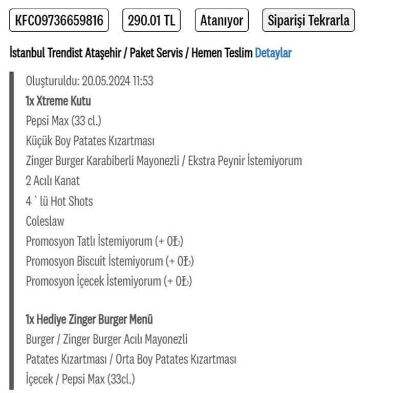 KFC Siparişimde Ürünüm Eksik Geldi