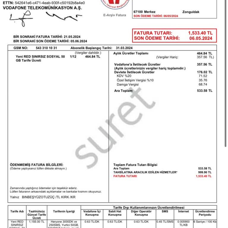 Vodafone Haksız Kazanç Sağlaması