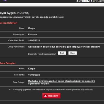 N11.com Siparişimde Yaşadığım Sorun İle İlgili Bana Çözüm Sunmuyor