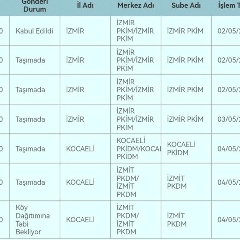 PTT Kargo Lieferverzögerung bei Paket vom PKDM-Lager in Izmit
