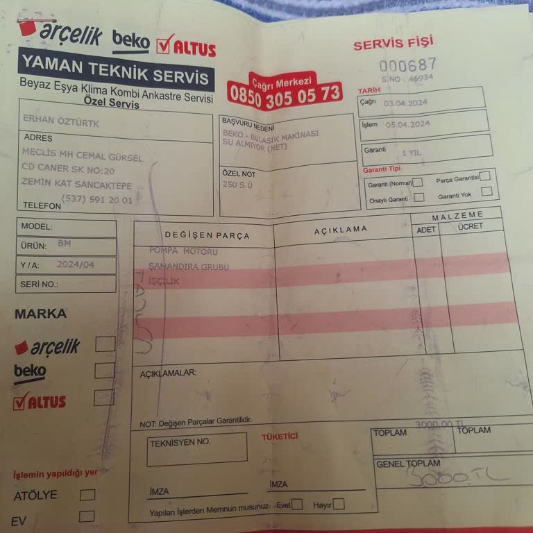 Yaman Teknik Servis Bulaşık Makinesi Tamiri Sonrası Yaşanan Mağduriyet