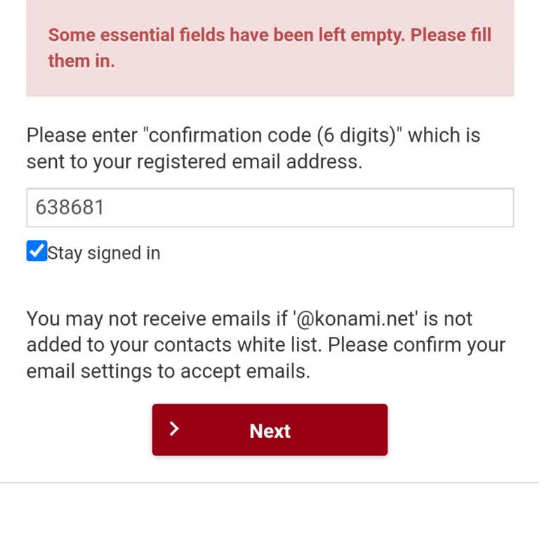 Fixing Konami Two-Step Verification Error