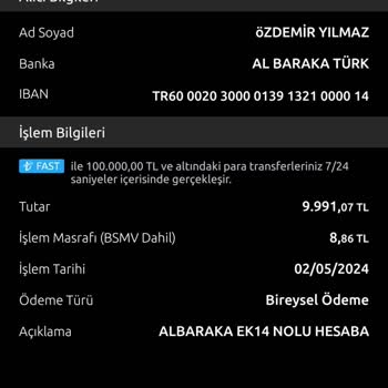 EFT/FAST/HAVALE Masrafı Alan Yapı Kredi Bankası
