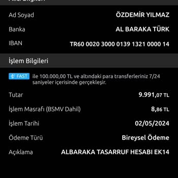 EFT/FAST/HAVALE Masrafı Alan Yapı Kredi Bankası