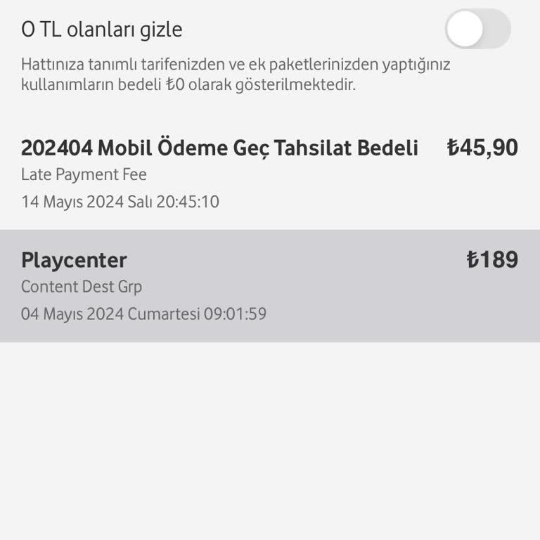 Vodafone Faturama Eklenen 189 TL İçin Açıklama Talebi