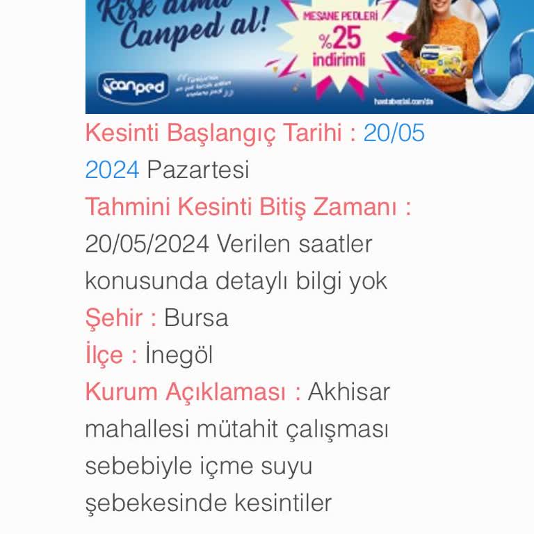 İnegöl Belediyesi İnegöl Akhisar Mahallesi Su Kesintisi Devam Ediyor