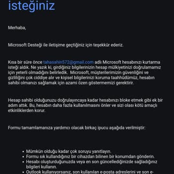 Microsoft Hesabı Destek Lütfen