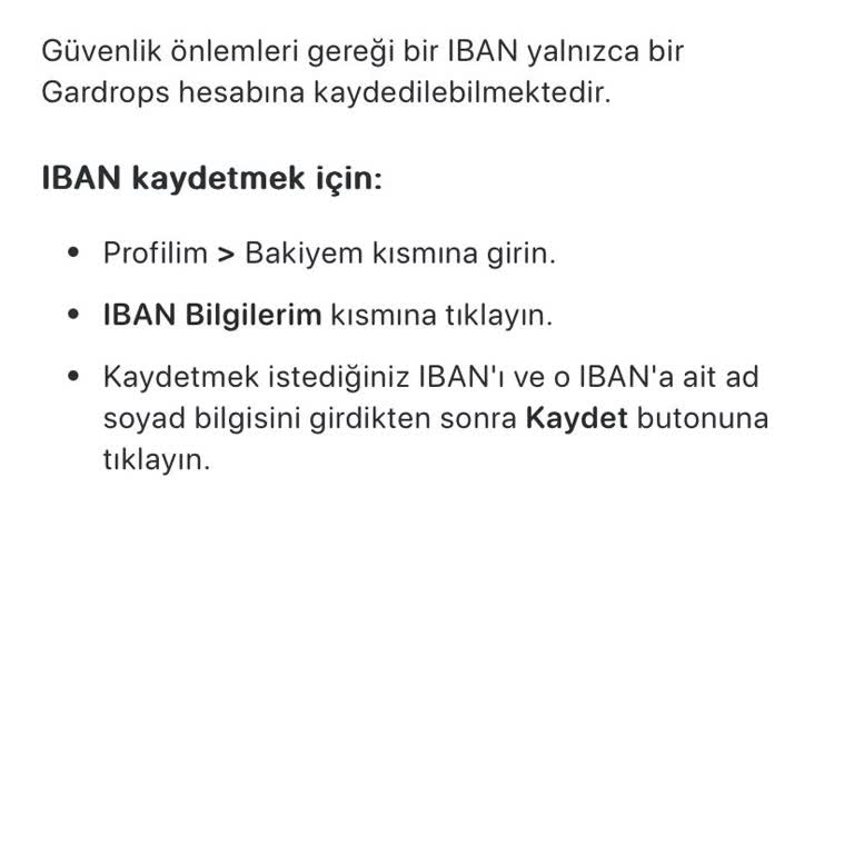Gardrops IBAN Kabul Etmiyor
