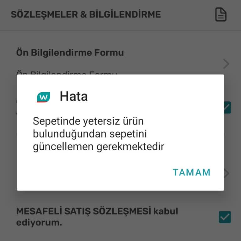 Watsons Sepet Güncelleme Gerekiyor Bildirimi