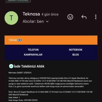 HB Bilişim Kusurlu Ürün Nedenli Ödeme İadesi