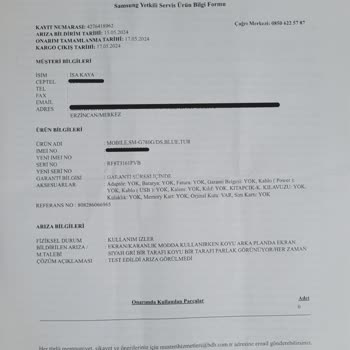 Samsung Telefon Samsung BDH Servis Tarafından Değiştirilen Ekranın Arızalı Olması!