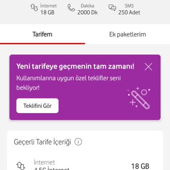 Vodafone Geçebileceğim Tarife Sunmuyor