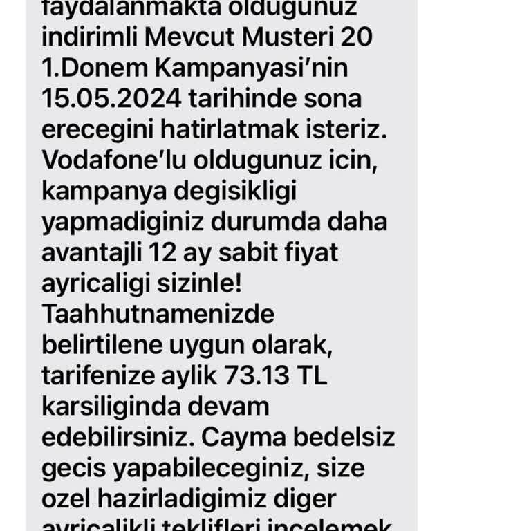 Vodafone Tarifemi Yanlış Fiyattan Yeniledi.