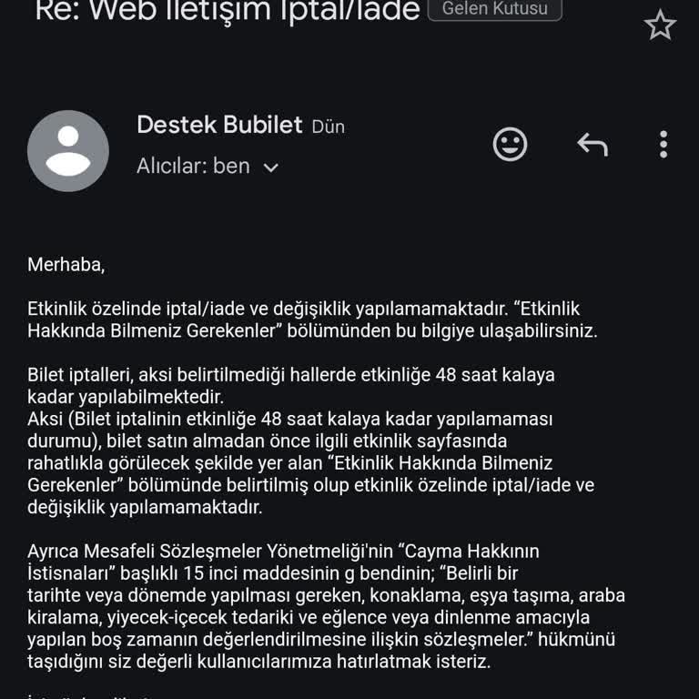Bubilet İptal İşlemini Yapmıyor.