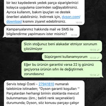 Dyson Başlığım Arızalandı Stok Yok Diye Geçiştiriliyorum