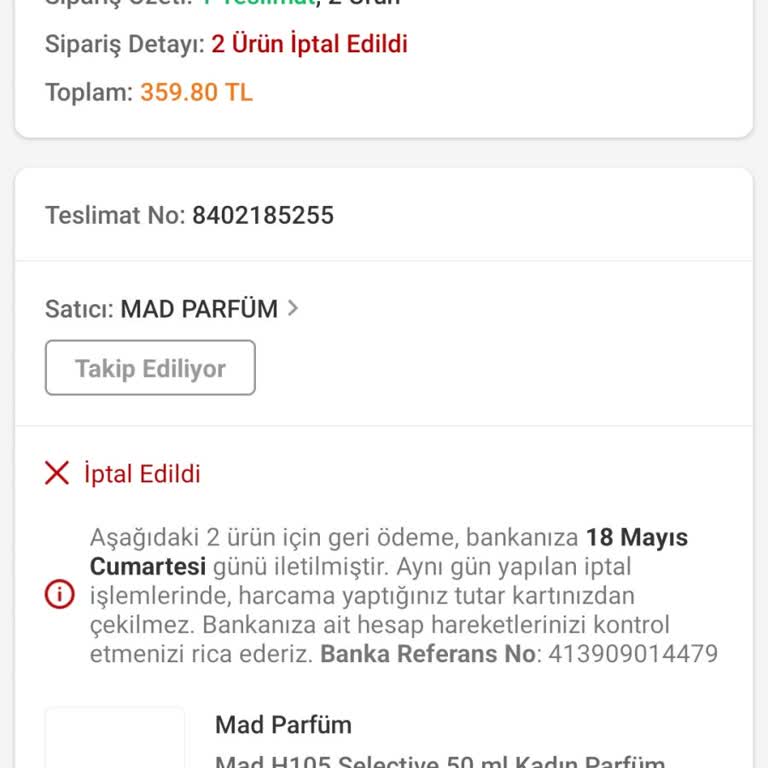 Trendyol Mad Parfüm Ürün İadesi Yatmadı