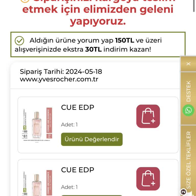 Yves Rocher Sipariş İptal Sorunu